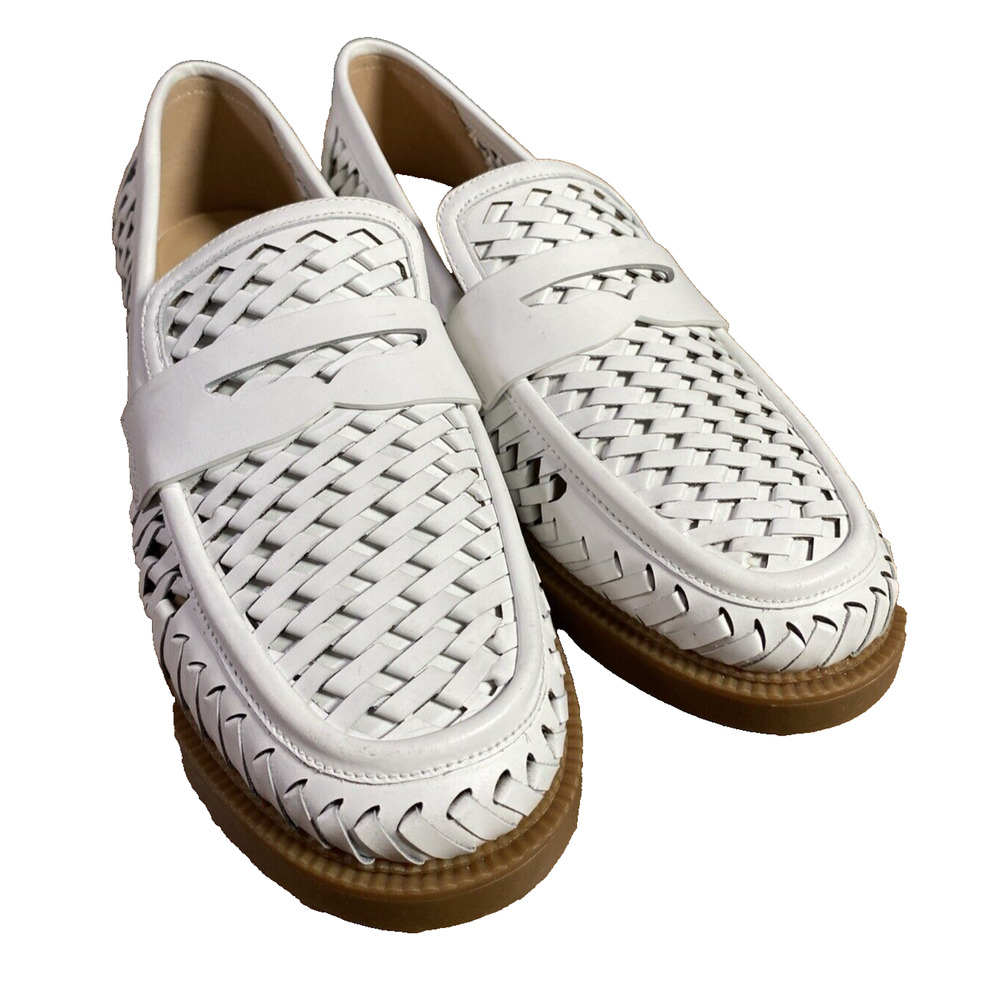 Michael Kors Women's Eden Hand-Woven Leather Loafer Optic White 9 - Picture 1 of 7